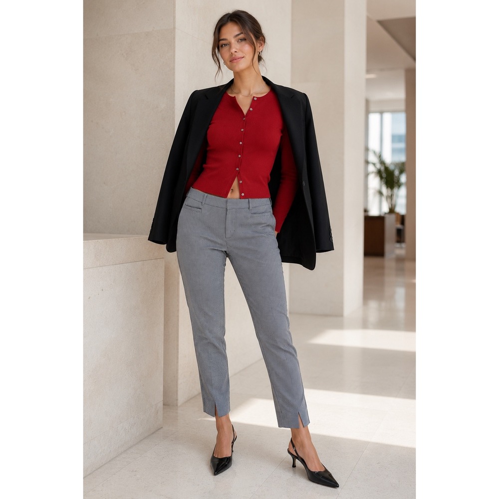 Banana Republic Sloan Crop Pants Blue White Micro Houndstooth Size 6P Petite